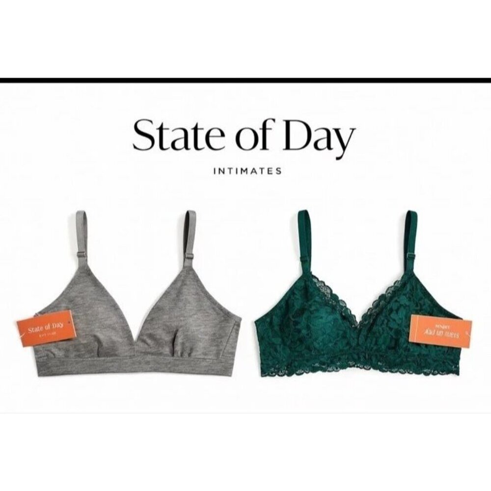 State of Day Bralettes Bundle Small – Gray Cotton Modal & Green Lace Wireless